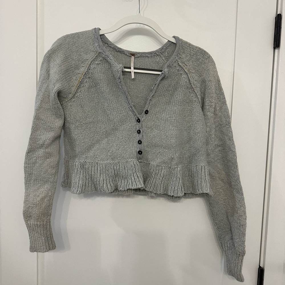 Free People Gray Cardigan with Ruffled Hem